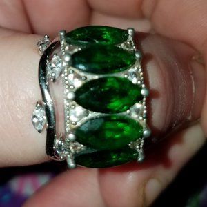 Huge marquis 5 stone sterling Russian chrome diopside ring
